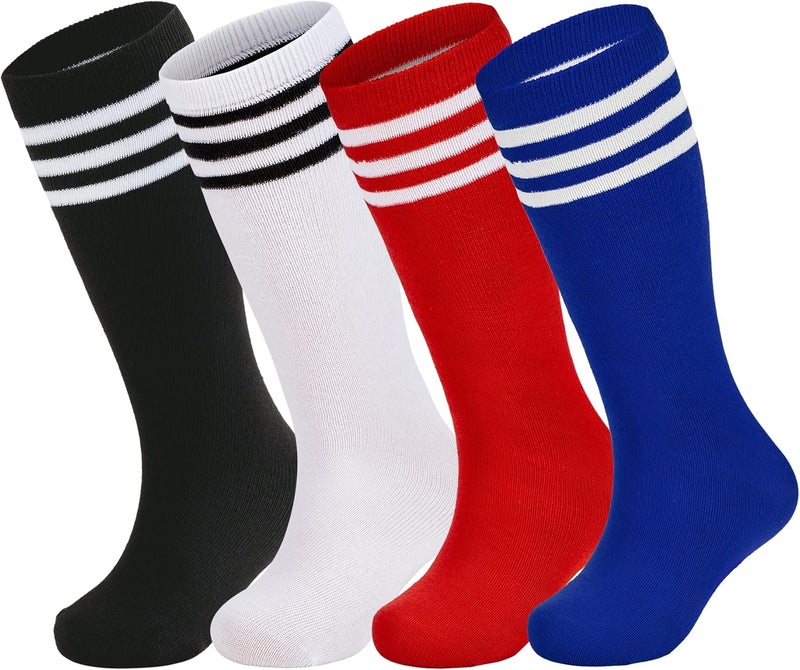 Zando Knee High Tube Socks Kids Soccer Socks Three Thin Stripes Tube Sport Socks for Youth Boys Girls - Image 1